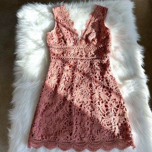 JOA Dress Boho Mini Crochet Lace Just One Answer Open Back Pink MEDIUM #BC6465